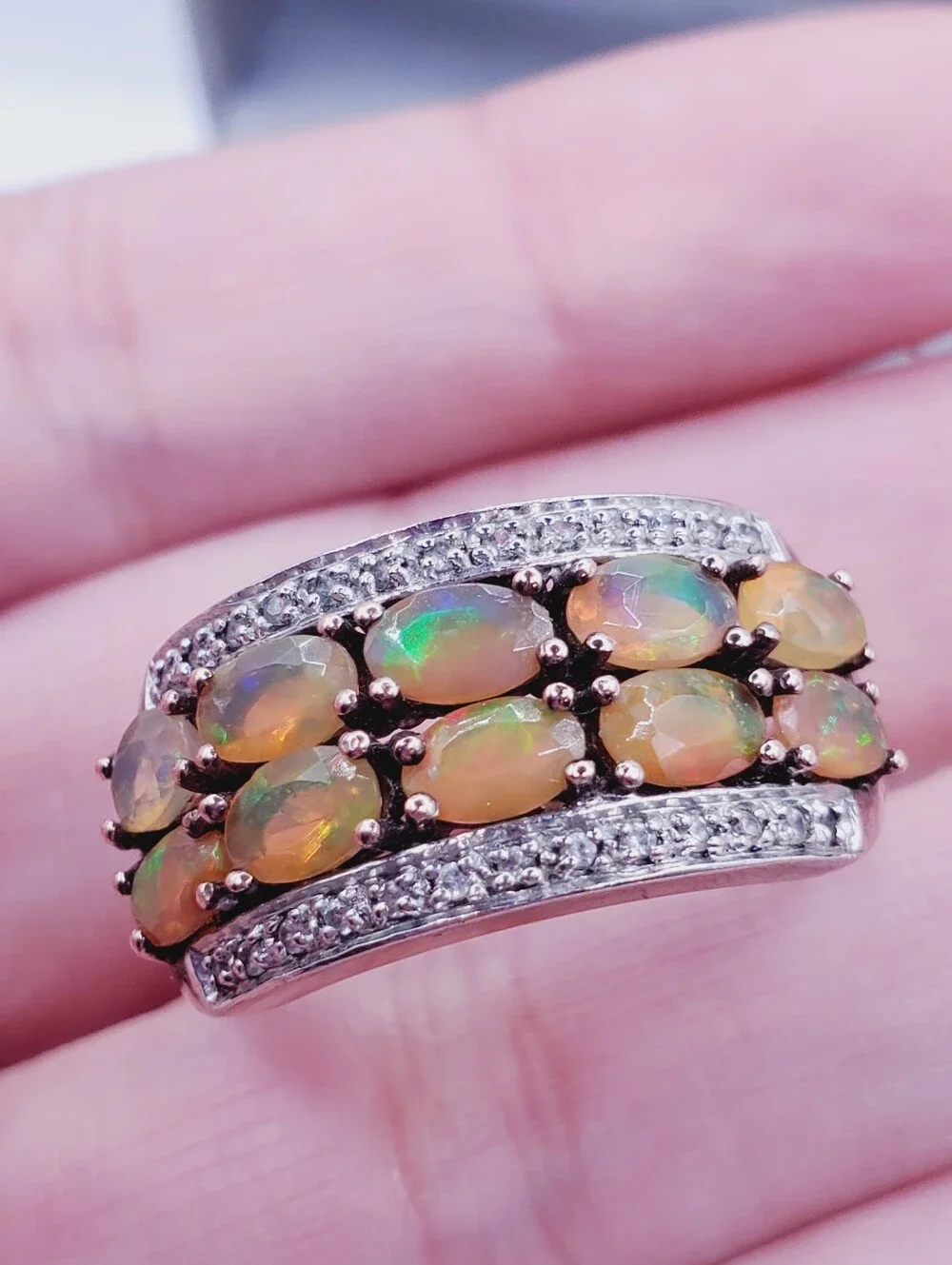 Opal Multi-row Band Ring - Yellow Gold - 925 Sterling Silver